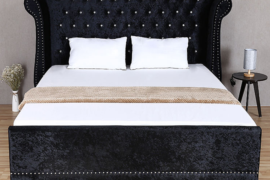 Cama estofada para uso doméstico com estrutura de madeira estilo britânico 1245