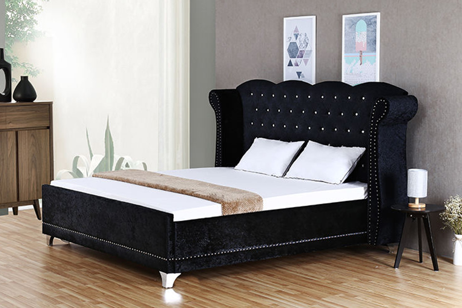 Cama estofada para uso doméstico com estrutura de madeira estilo britânico 1245