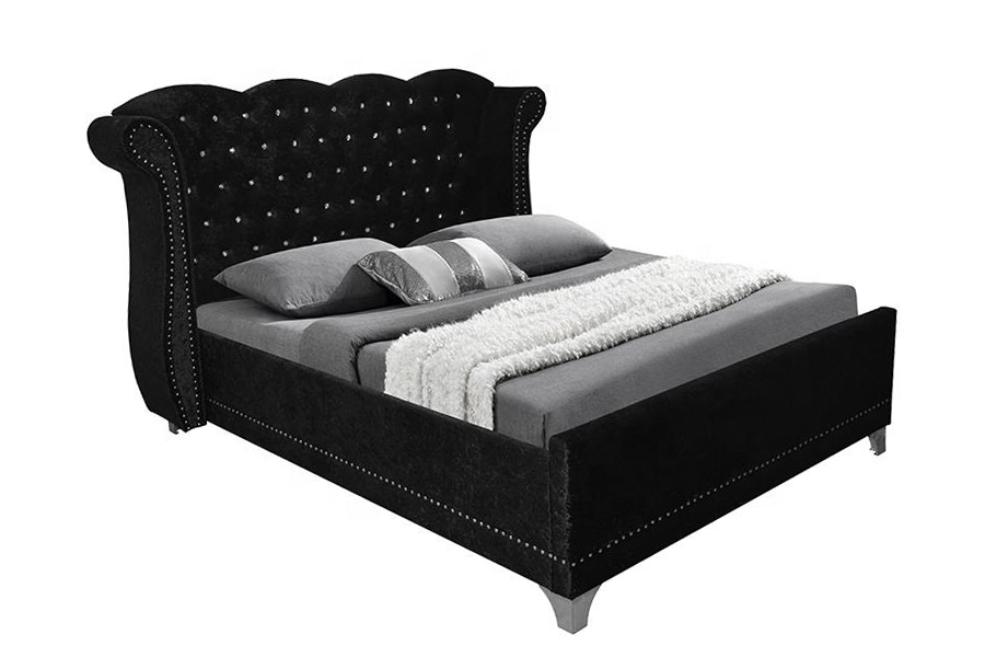 Cama estofada para uso doméstico com estrutura de madeira estilo britânico 1245