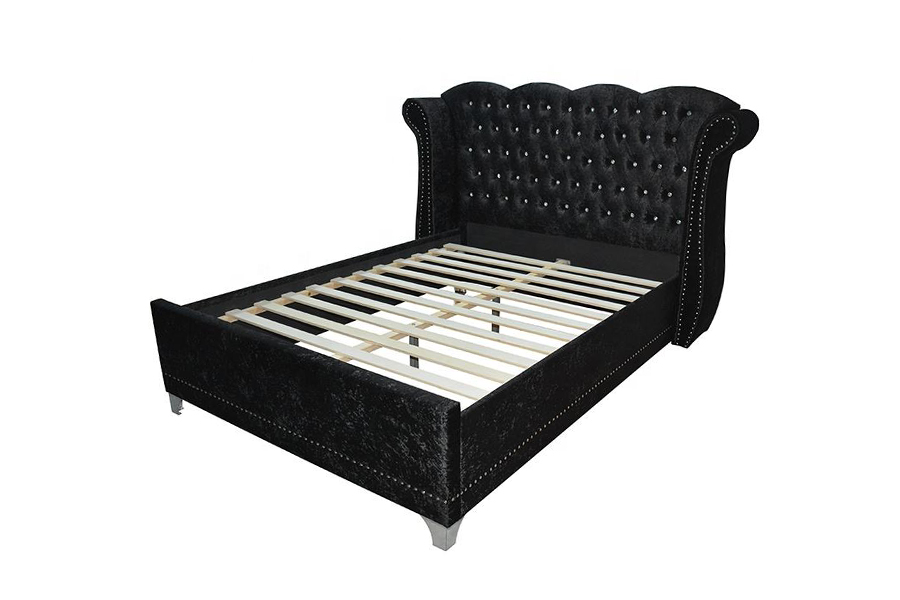 Cama estofada para uso doméstico com estrutura de madeira estilo britânico 1245