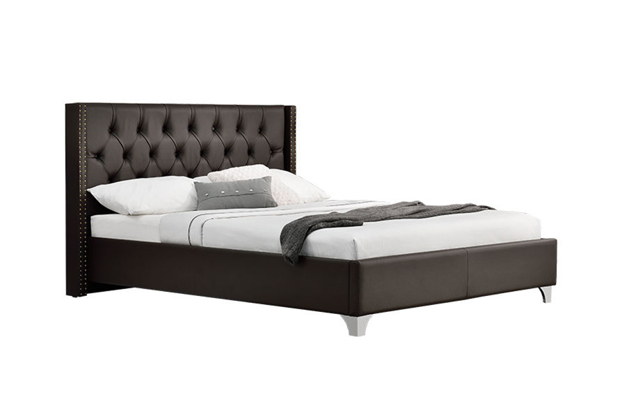 Cama estofada com pregos clássicos com design de asa 1210