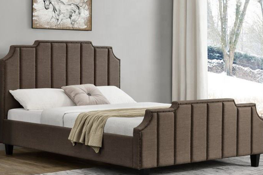 Cama estofada com estrutura de cama de casal em tecido de veludo 1205