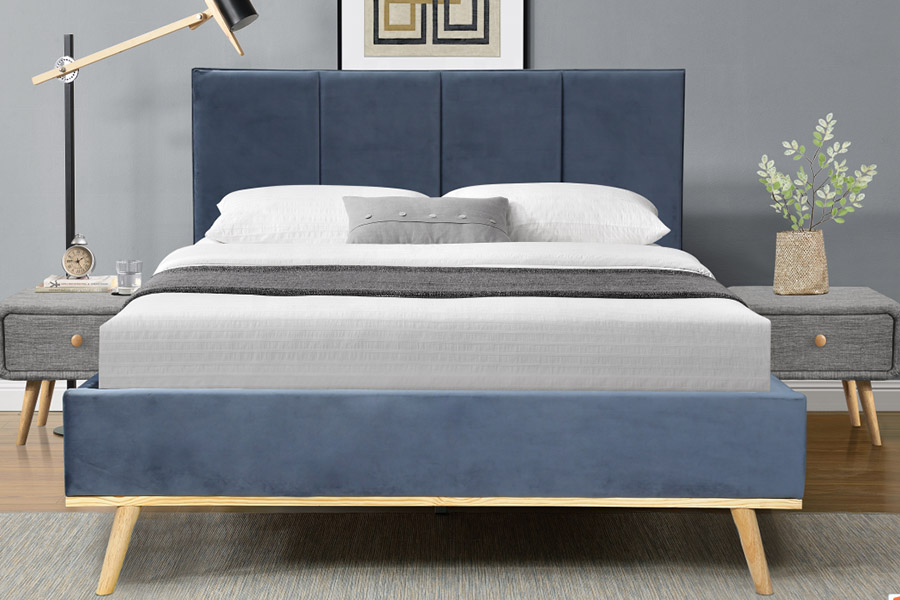 1457 Cama estofada de veludo com design simples e moderno mais recente