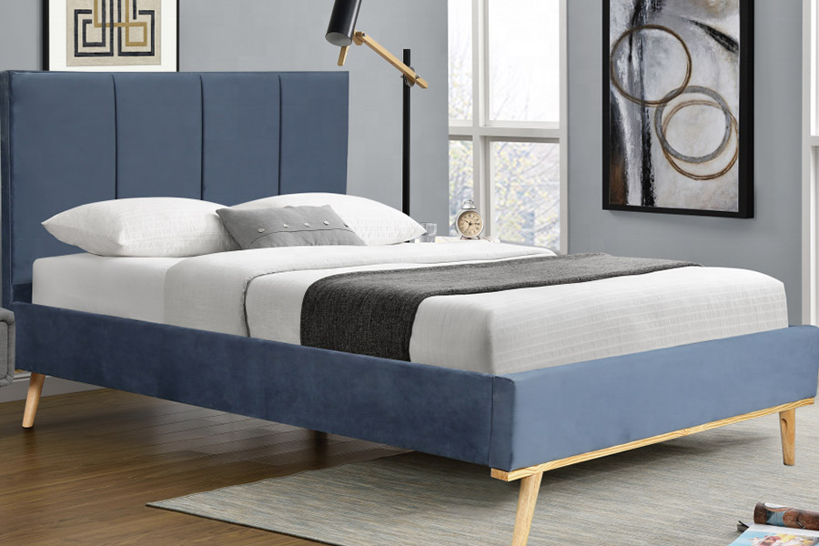 1457 Cama estofada de veludo com design simples e moderno mais recente