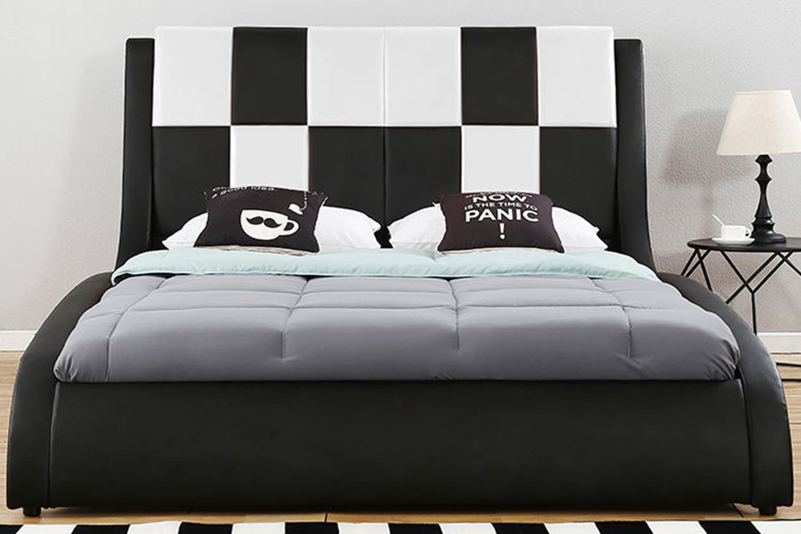 1443 Cama estofada dupla king size em couro sintético PU