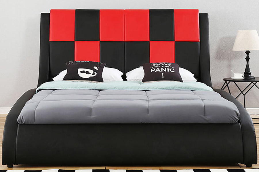1443 Cama estofada dupla king size em couro sintético PU