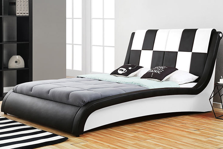 1443 Cama estofada dupla king size em couro sintético PU