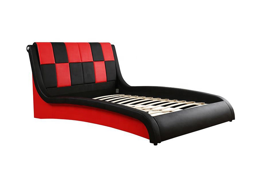 1443 Cama estofada dupla king size em couro sintético PU