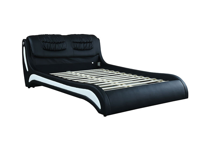1441 Cama de couro com design minimalista moderno e cama estofada