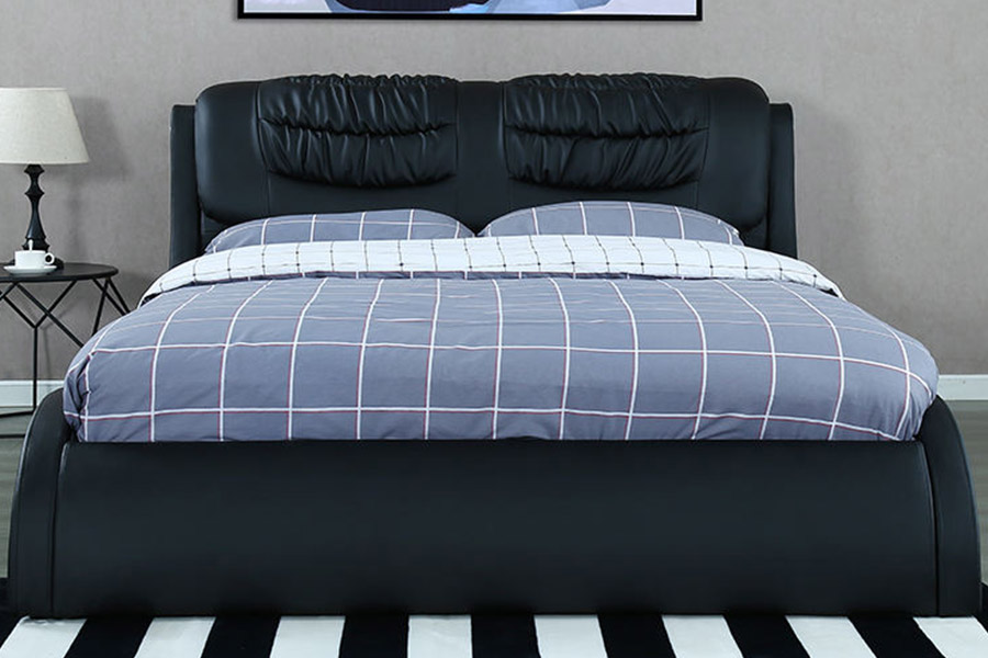 1441 Cama de couro com design minimalista moderno e cama estofada