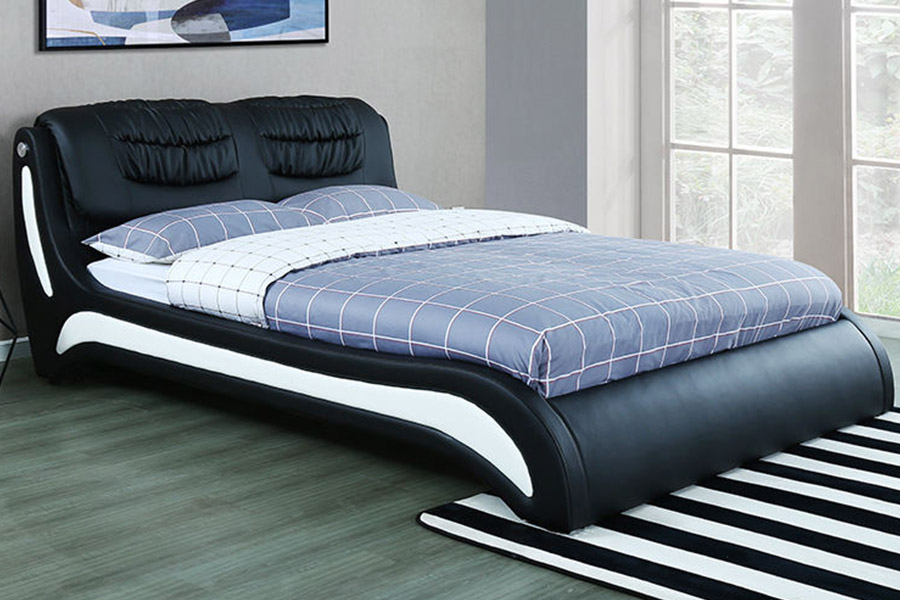 1441 Cama de couro com design minimalista moderno e cama estofada