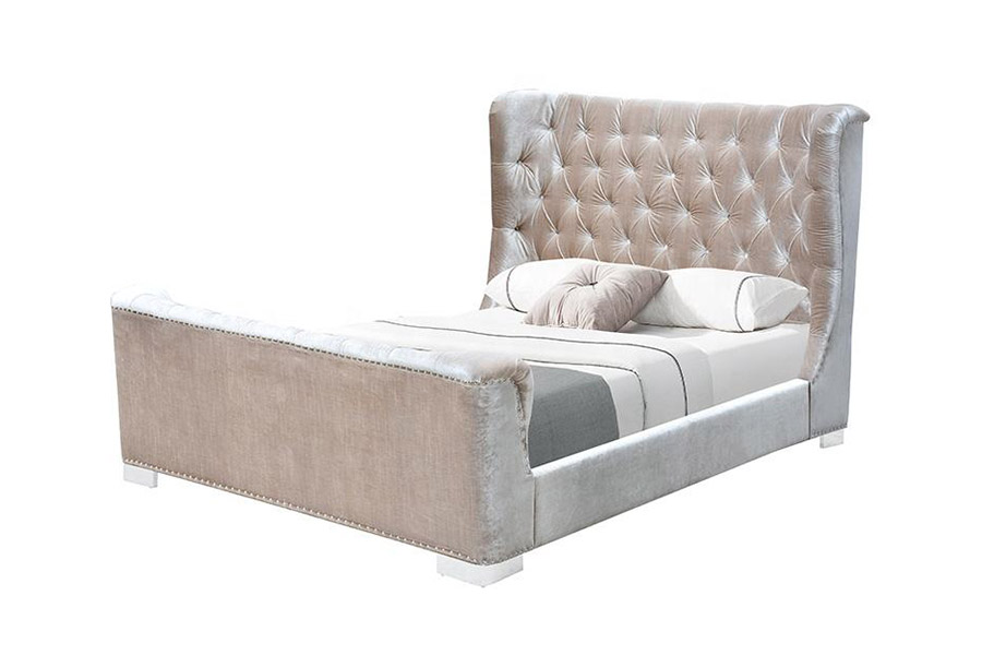 Cama estofada com plataforma estofada de design moderno 1413