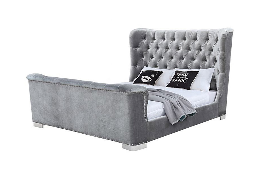 Cama estofada com plataforma estofada de design moderno 1413