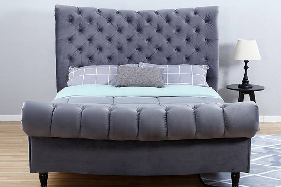 Cama de trenó com cabeceira alta luxuosa 1393 cama estofada