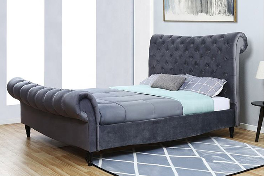 Cama de trenó com cabeceira alta luxuosa 1393 cama estofada