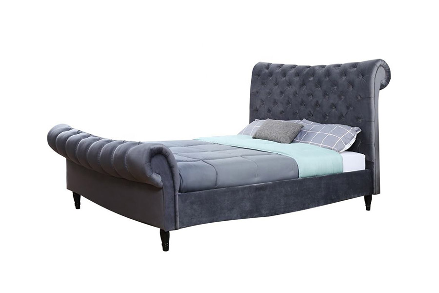 Cama de trenó com cabeceira alta luxuosa 1393 cama estofada