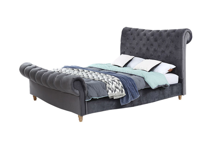 Cama de trenó com cabeceira alta luxuosa 1393 cama estofada