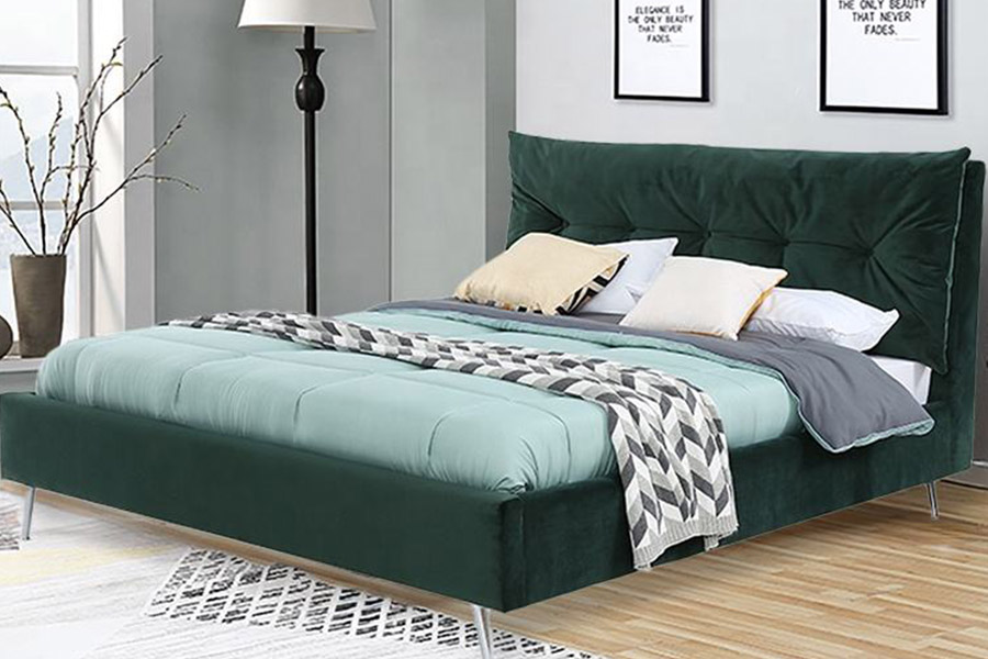 Cama estofada em tecido de veludo de estilo simples e moderno 1392