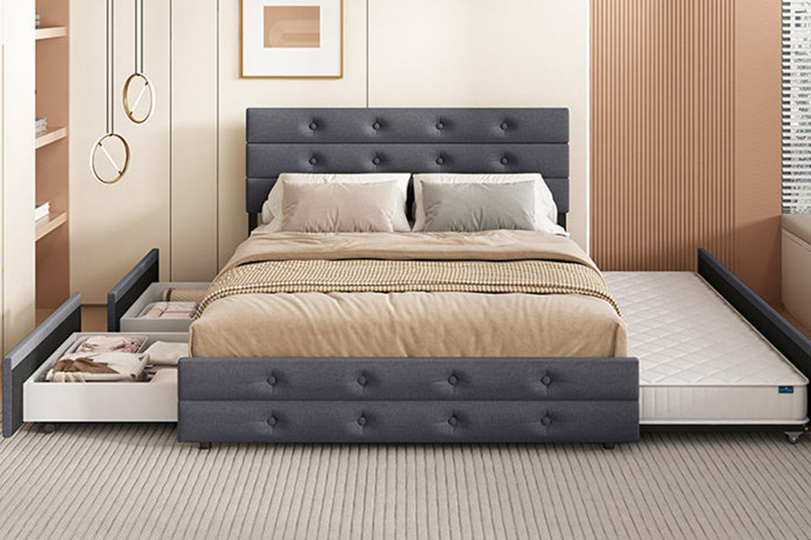 1385 Moderna estrutura de cama de hotel com gavetas e armazenamento de estrutura de cama