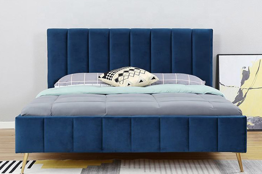 Cama de casal estilo moderno 1382 cama estofada em madeira maciça