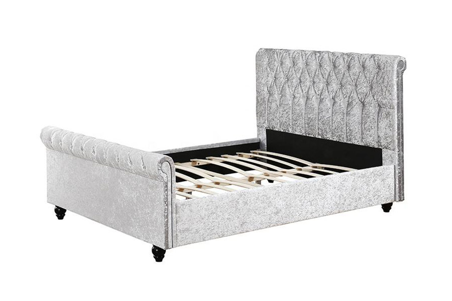 Cama estofada em tecido de veludo com cama trenó 1366 moderna