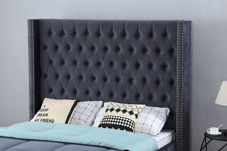 Cama estofada com design de luxo moderno 1351 Wingback Bed