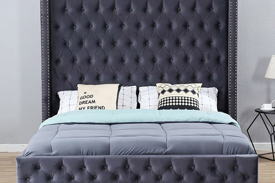 Cama estofada com design de luxo moderno 1351 Wingback Bed
