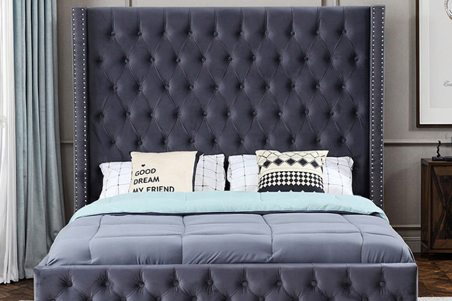 Cama estofada com design de luxo moderno 1351 Wingback Bed