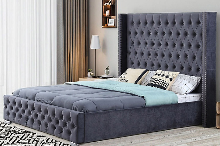 Cama estofada com design de luxo moderno 1351 Wingback Bed