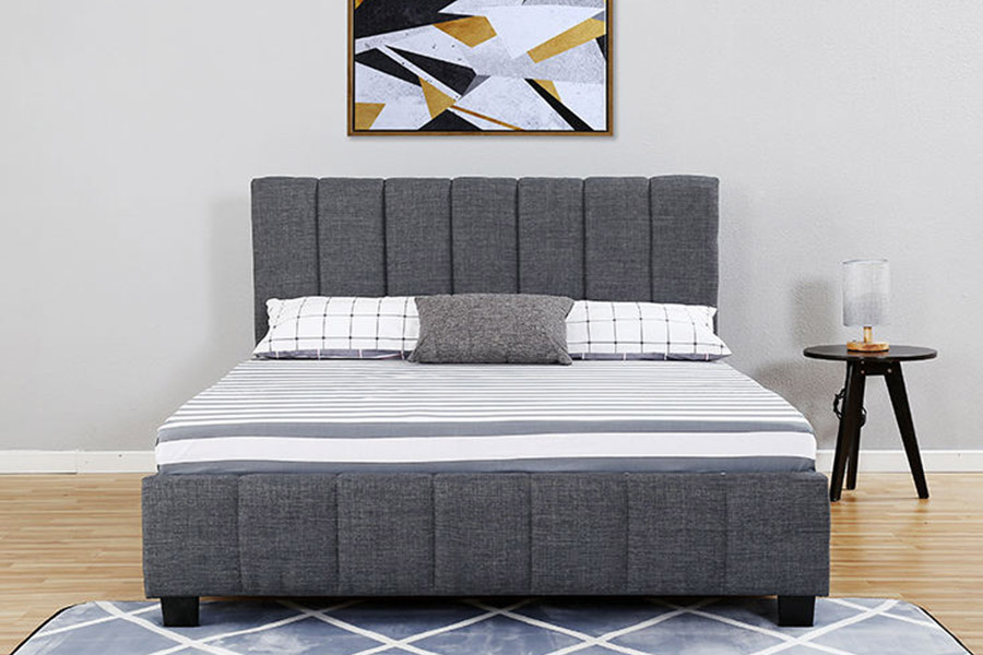 Cama estofada em tecido de pelúcia cinza moderno 1333