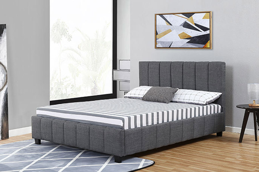 Cama estofada em tecido de pelúcia cinza moderno 1333