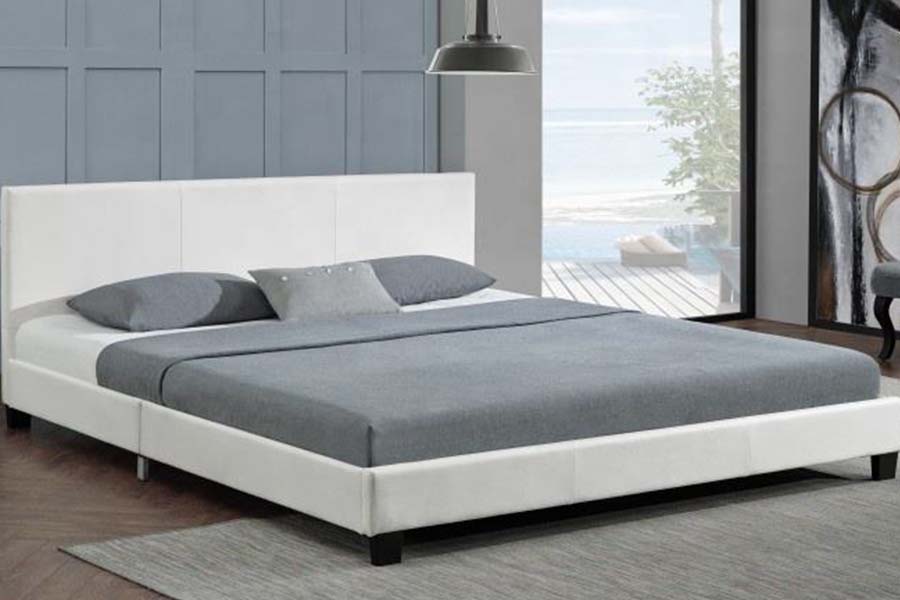 Cama estofada em couro PU com design simples e moderno 1864