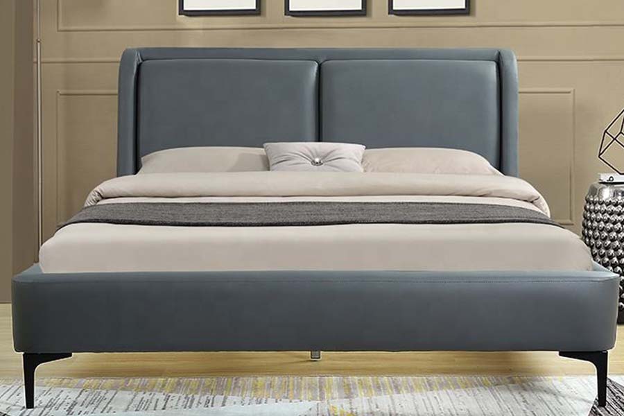 Cama estofada com cabeceira macia em couro preto 1584