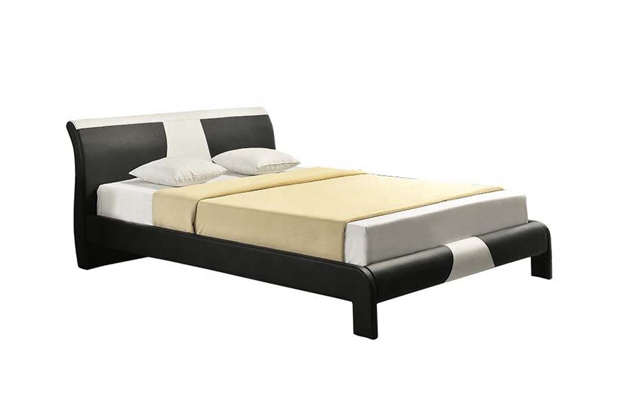 Estrutura de cama estofada com LED de couro sintético moderno e contemporâneo 1857