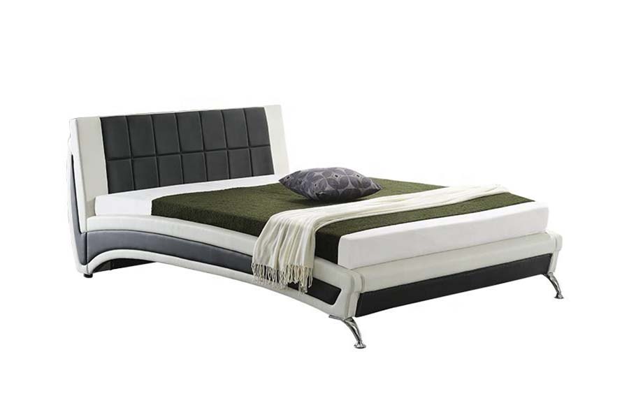 Estrutura de cama estofada com LED de couro sintético moderno e contemporâneo 1857