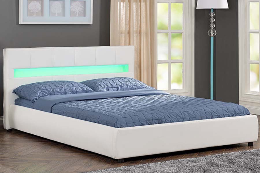 Estrutura de cama estofada com LED branco PU macio 1813