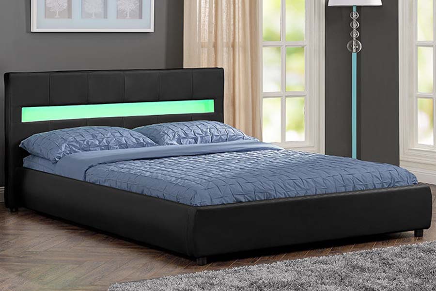 Estrutura de cama estofada com LED branco PU macio 1813