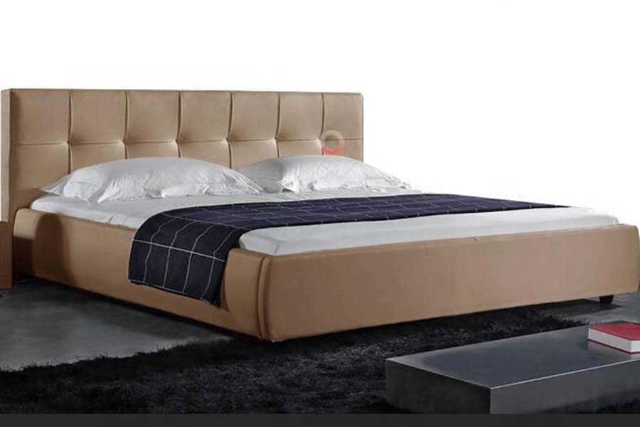 Estrutura de cama estofada com LED branco PU macio 1813