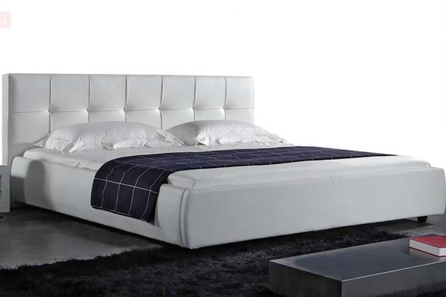 Estrutura de cama estofada com LED branco PU macio 1813