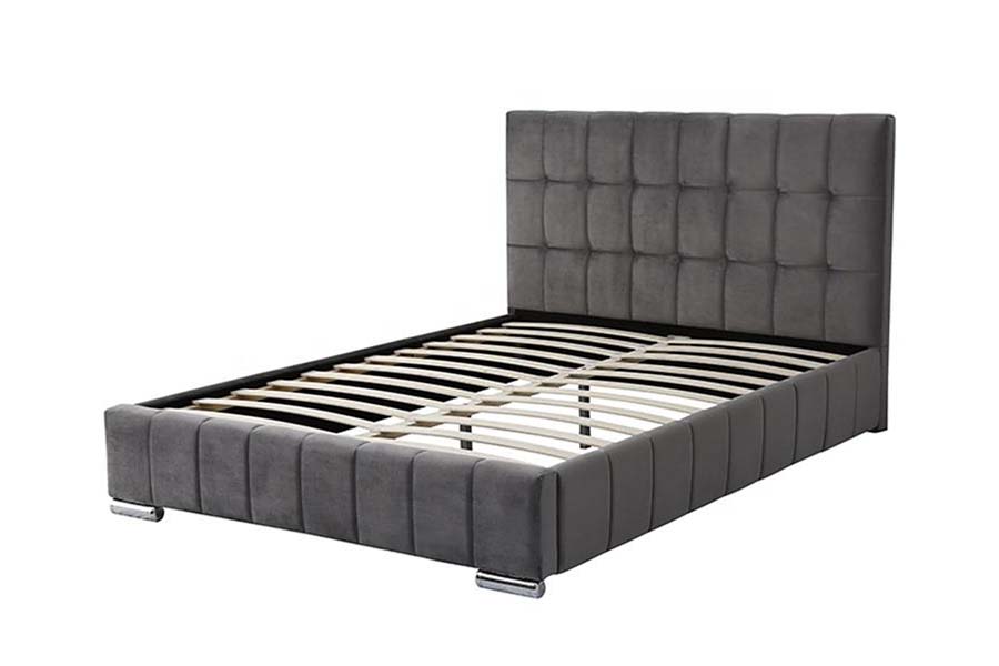 Cama estofada em tecido de veludo com cabeceira de bloco quadrado 1555