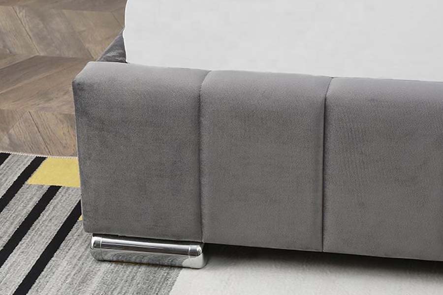 Cama estofada em tecido de veludo com cabeceira de bloco quadrado 1555