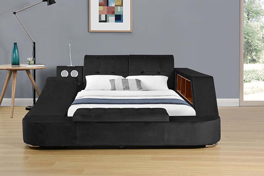 Quadro estofado da cama do armazenamento da cama dobro moderna da tela de couro 1550