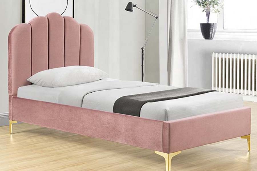 Cama estofada em tecido de linho rosa 1655