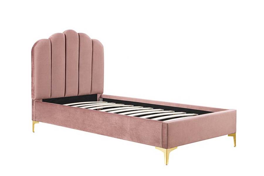 Cama estofada em tecido de linho rosa 1655