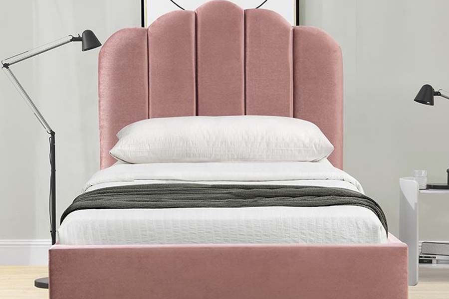 Cama estofada em tecido de linho rosa 1655