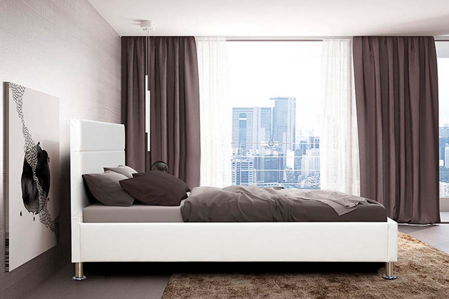 Cama estofada com painel de cabeceira de bloco quadrado 1639