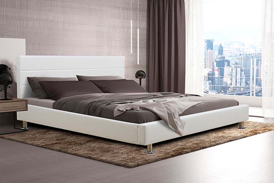 Cama estofada com painel de cabeceira de bloco quadrado 1639