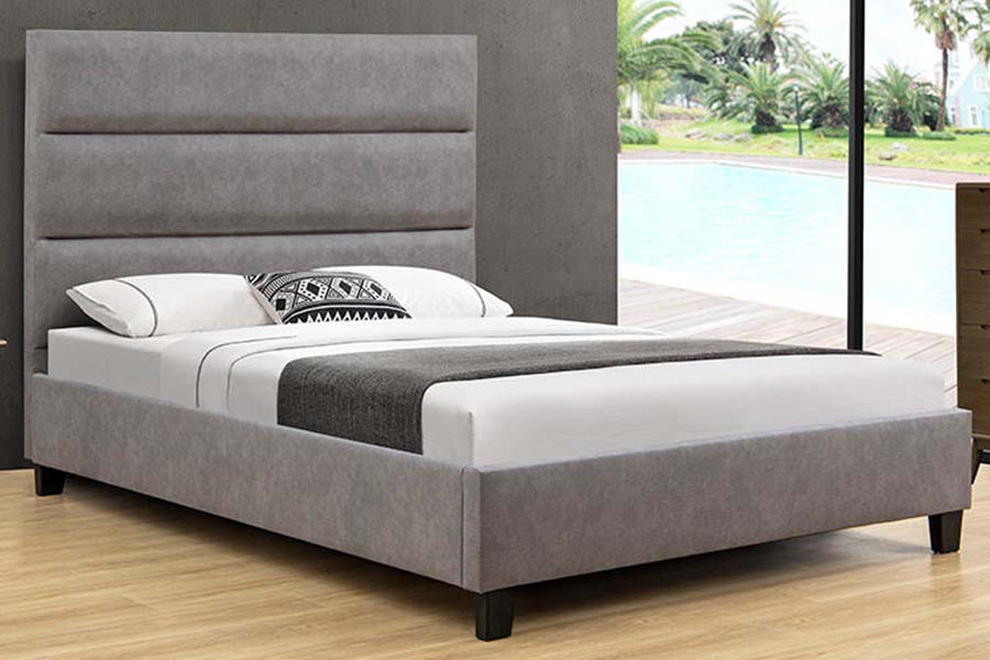 Cama estofada em veludo de madeira maciça de linho de tamanho único 1618