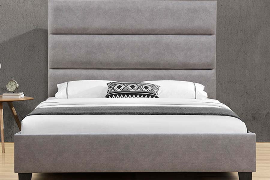 Cama estofada em veludo de madeira maciça de linho de tamanho único 1618