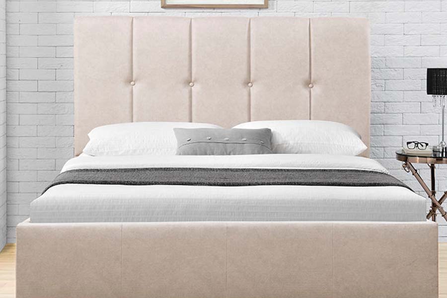 Cama estofada com design de botão de tecido macio king size 1616